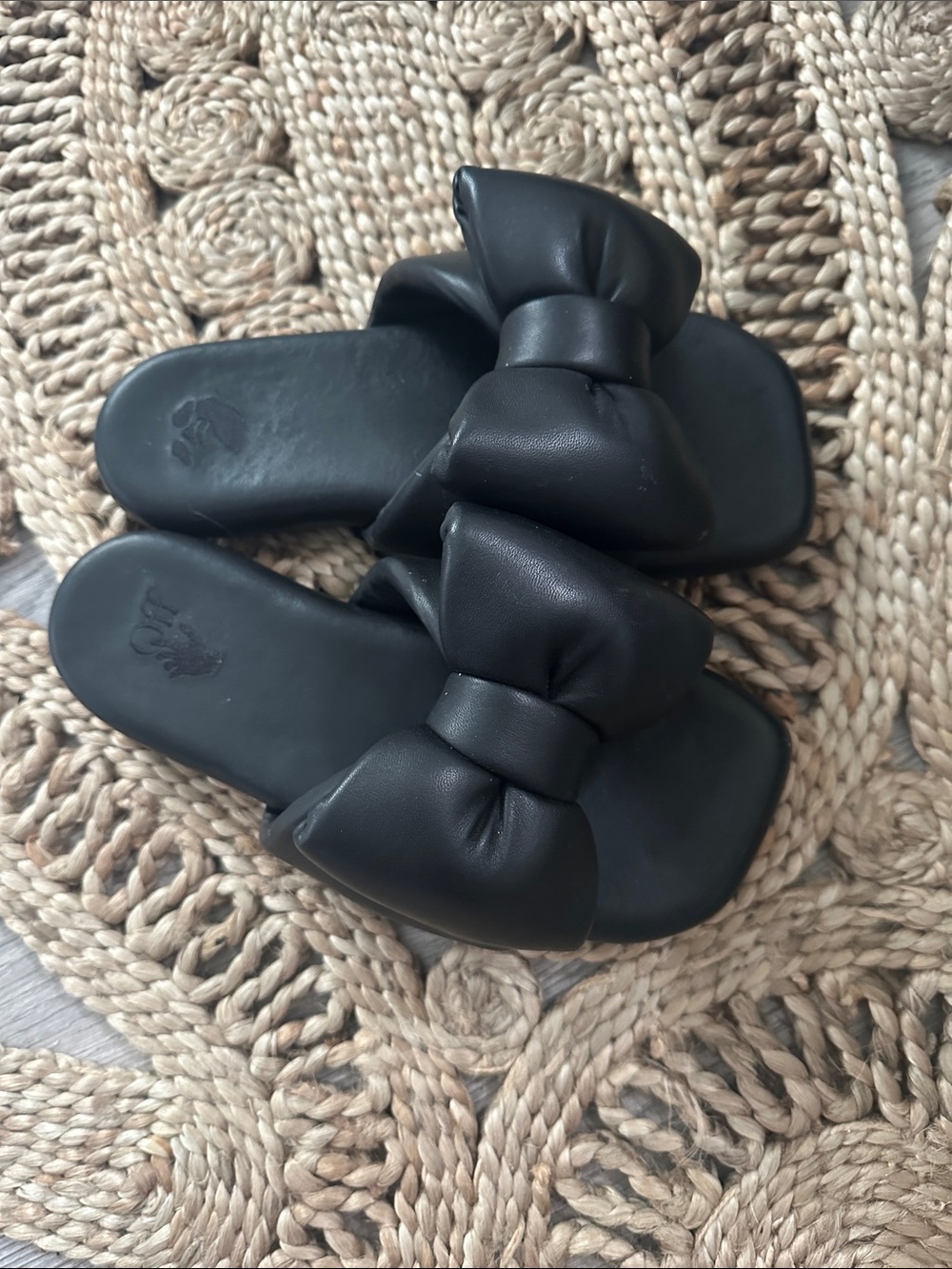 Off-White all leather Black Bow Slide Sandals